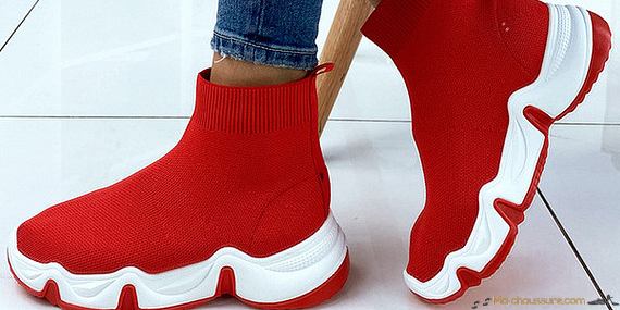 Basket chaussette rouge pour femme