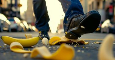 homme qui glisse sur des peaux de banane avec ses chaussures de sécurité