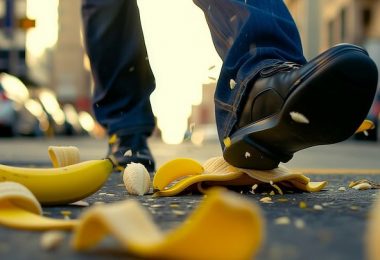 homme qui glisse sur des peaux de banane avec ses chaussures de sécurité